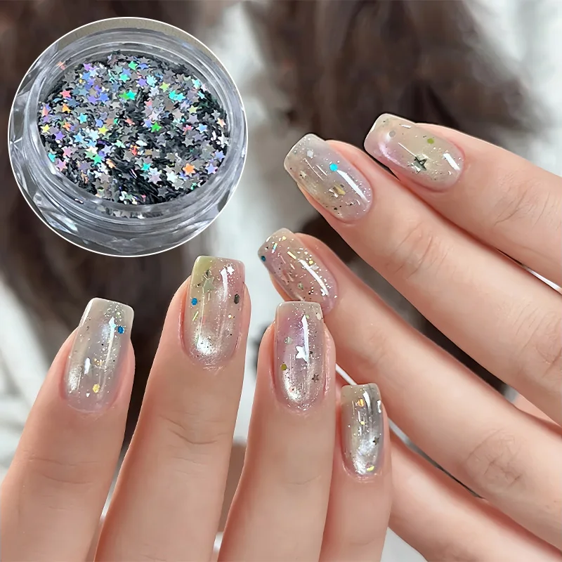 KANIU 1 Box Mix Mini Stern-Nagelglitzer Bunte Stern-Pailletten Gold Silber Dünne Folien Fünfzackiger Stern Glitzer Nagelkunst-Dekoration