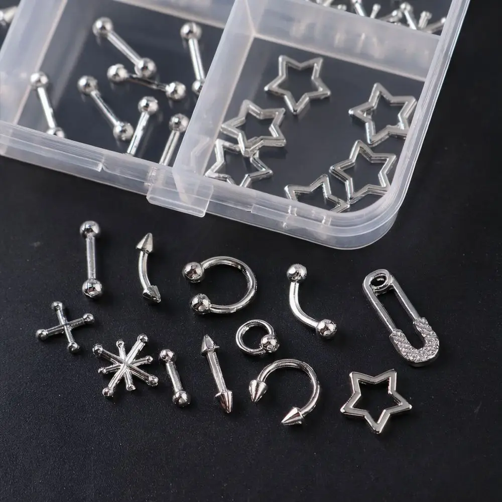 12 Grids Punk Nail Art Charms Metal Star Safety Pin Rivets Jewelry Accessories For Full Beauty 3D Y2K Style Manicure Decors