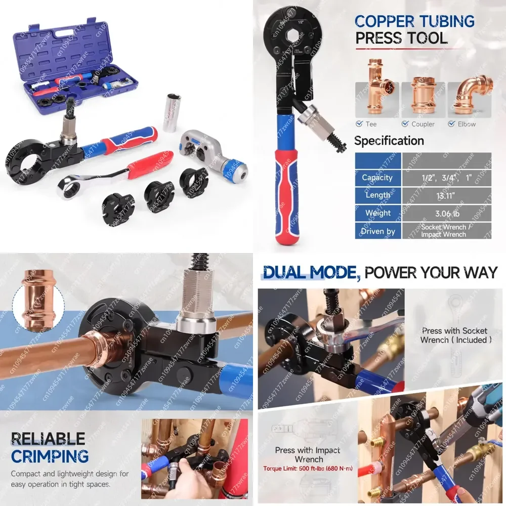 Copper Crimping Tool With Cutter,Adapts To Manual Wrench & Electric Socket For Tight Spaces