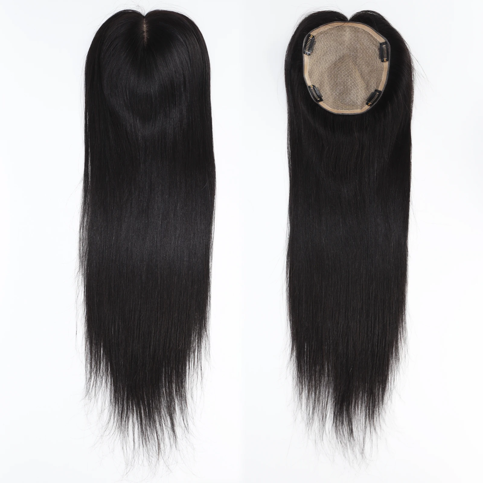 كامل اليد تعادل الشعر البشري توبر للنساء 16x18 سنتيمتر قاعدة الحرير الشعر المستعار مع مقاطع في 24 "شعر ريمي حقيقي لينة تنفس #3