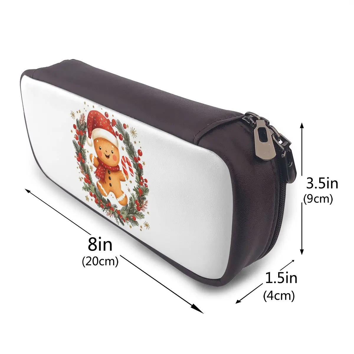 Holly Jolly Gingerbread Leather Pencil Case for Boy Girl School Pen Box Pencil Bag Stationery Supplies Pen Holder Bag