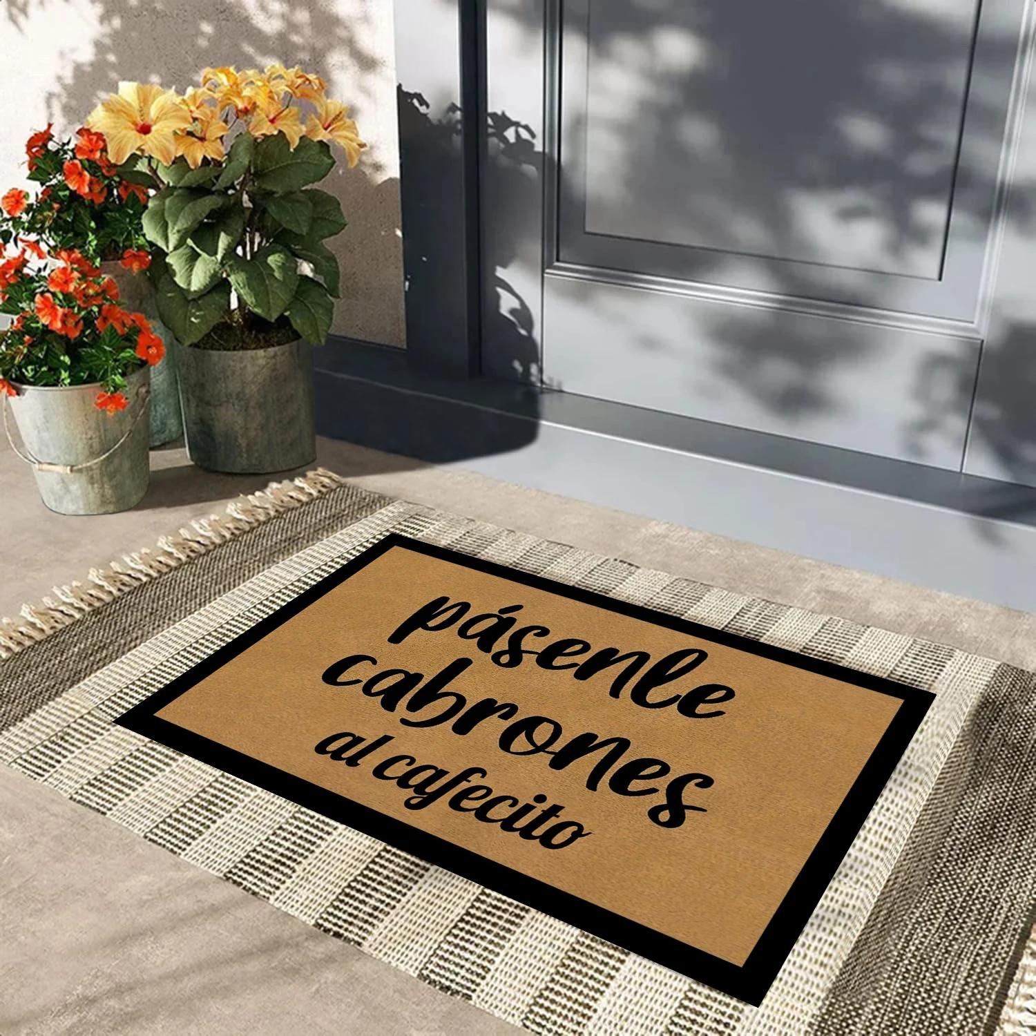 

Pasenle Cabrones Al Cafecito Door Mats Spanish For Floor Rubber Backing Anti Slip Doormats Outdoor Rug for Patio Funny Mat