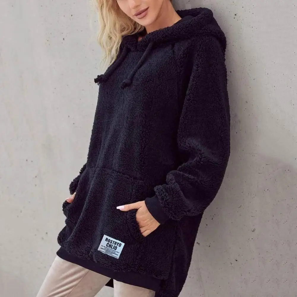 

Autumn Winter Women Hoodies With Large Pocket Long Sleeves Pullover Plush Tops Fashion Hooded Coat Casual Female Sweatshirt