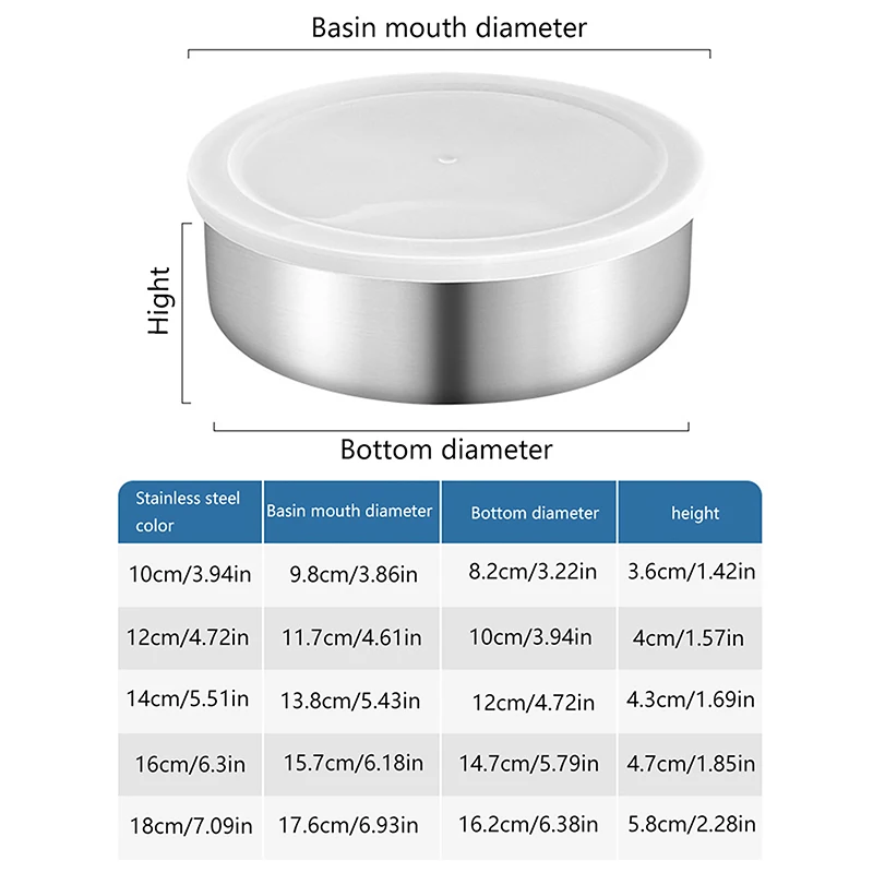 5Pcs Stainless Steel Mixing Bowls With Lid Stackable Cooking Storage Deep Nesting Bowl Silver Food Container Kitchen Tool