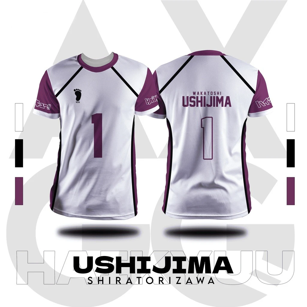 Bandai Shiratorizawa Volleyball Team Jersey Ushijima No.1 Cosplay Costume Haikyu!! T-Shirts Summer Quick-dry Athleisure Large