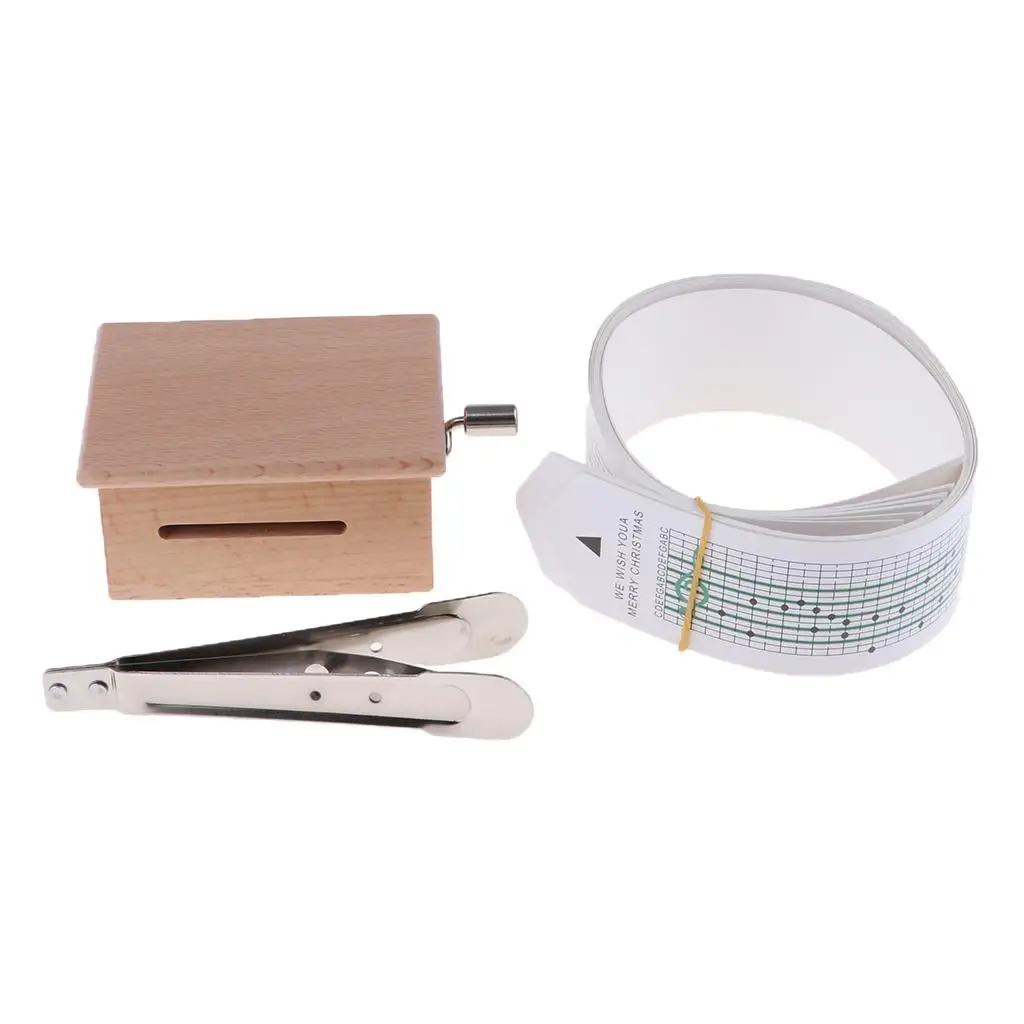 Wooden Mechanical Music Box with Paper Tape DIY Craft Kit Vintage Melody for Wedding Christmas Gift