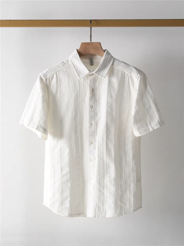 

Retro Floral Cotton Linen ort Sve irt Men's Summer Versatile Simple Sle Trendy Button-Up Classic Stand Fit Youth