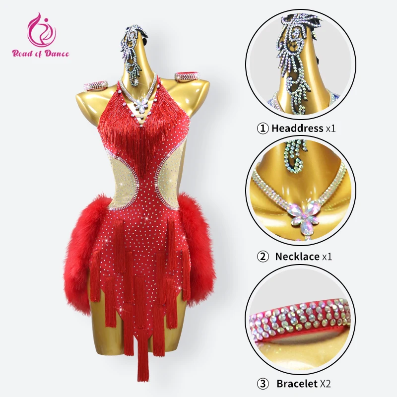 Sportowy strój do tańca Dziewczęta Feather Latin Dress Women Line Skirt Female Party Ball Clothes Samba Costume Fringed Kids Prom Dancewear