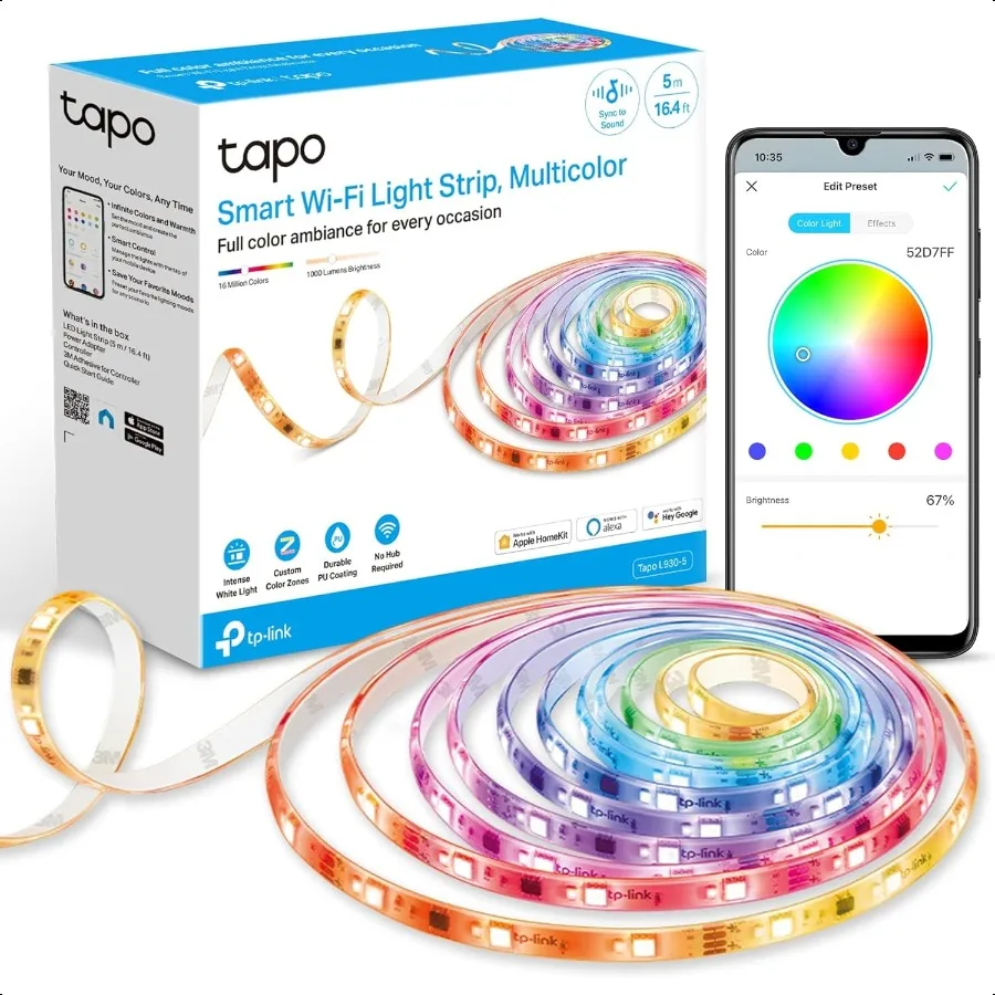 

TPLink RGBWIC Smart LED Light Strip 16.4Ft 1000 Lumens 16M Dimmable Colors 50 Color Zones Works w Apple HomeKit Alexa Google Ho