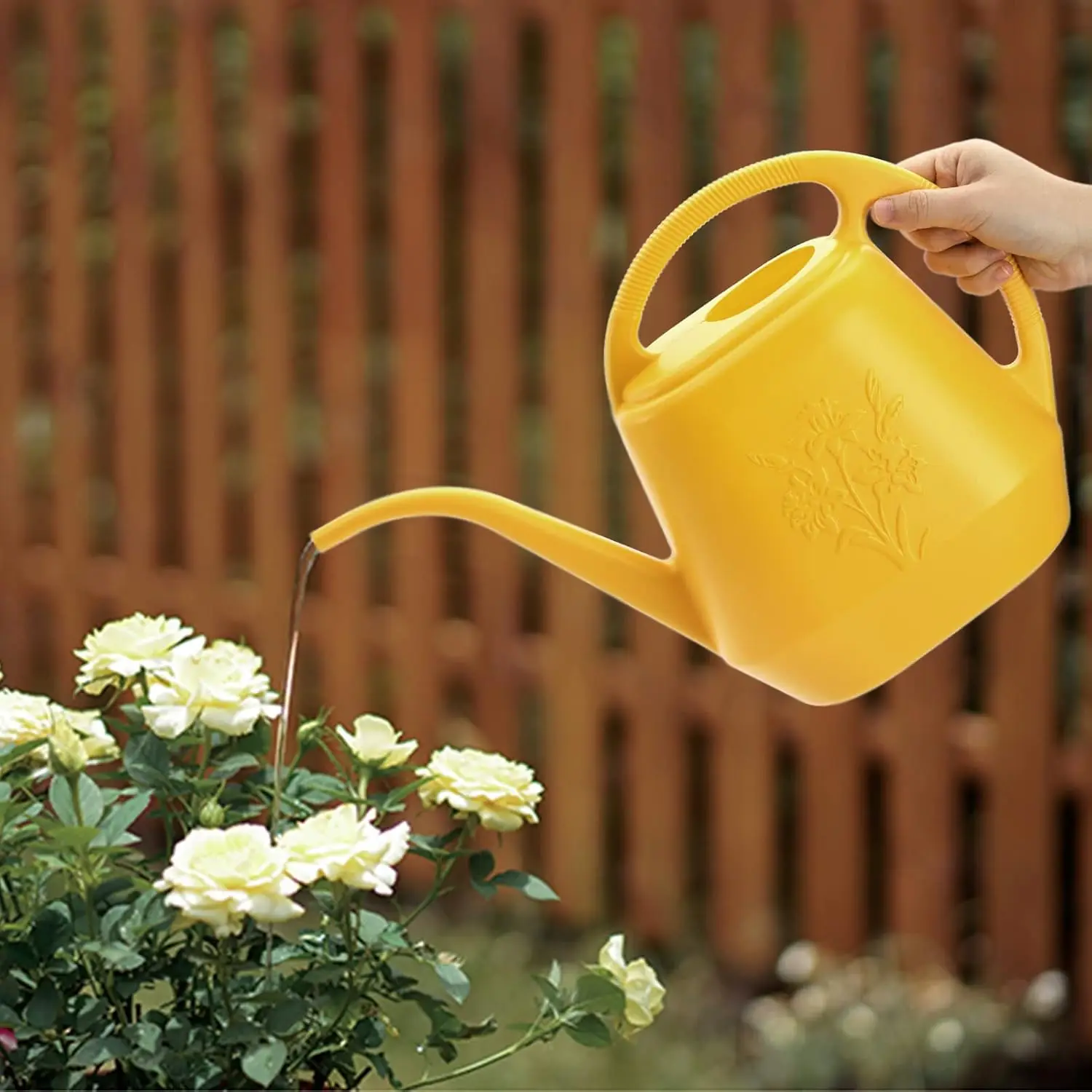 1-Gallon Plastic Watering Can with Long Spout for Indoor Outdoor Garden Plants, Yellow view 5