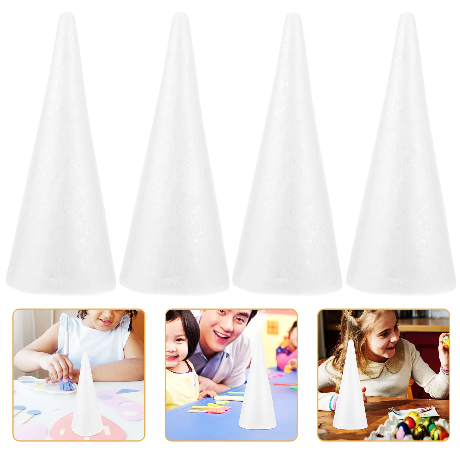 

6Pcs White Foam Cone Round 9.2x3.5inch DIY Craft for Children Preschool Christmas New Year Educational Flower Arrangement Cake