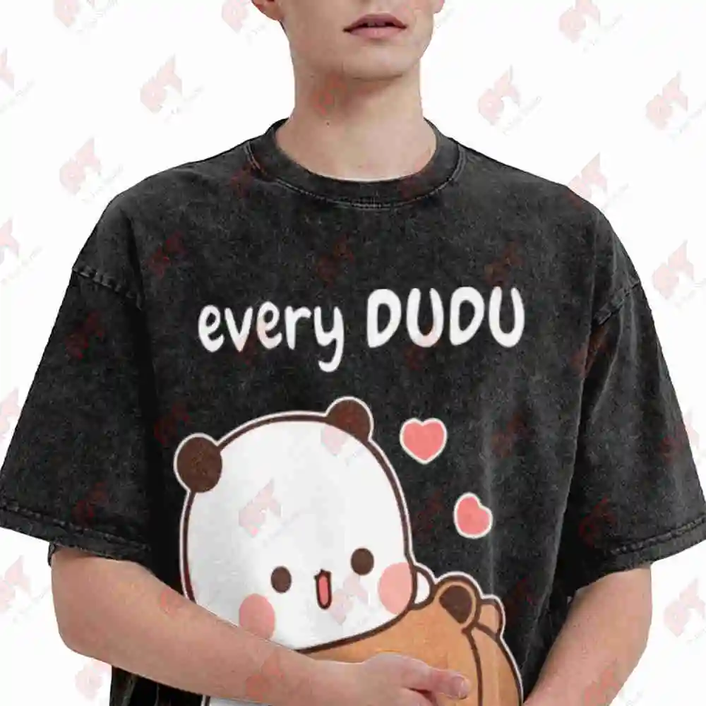 Dudu Requires Bubo Bubu Panda Animal Vintage Washed Tee Pure Cotton T-Shirt