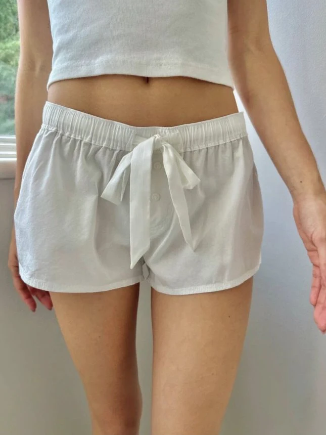 Pantaloncini dritti con coulisse bianchi Bottoni estivi da donna Pantaloni corti in cotone elastico in vita Pantaloncini dolci Intimo per la casa Nuovo Y2k