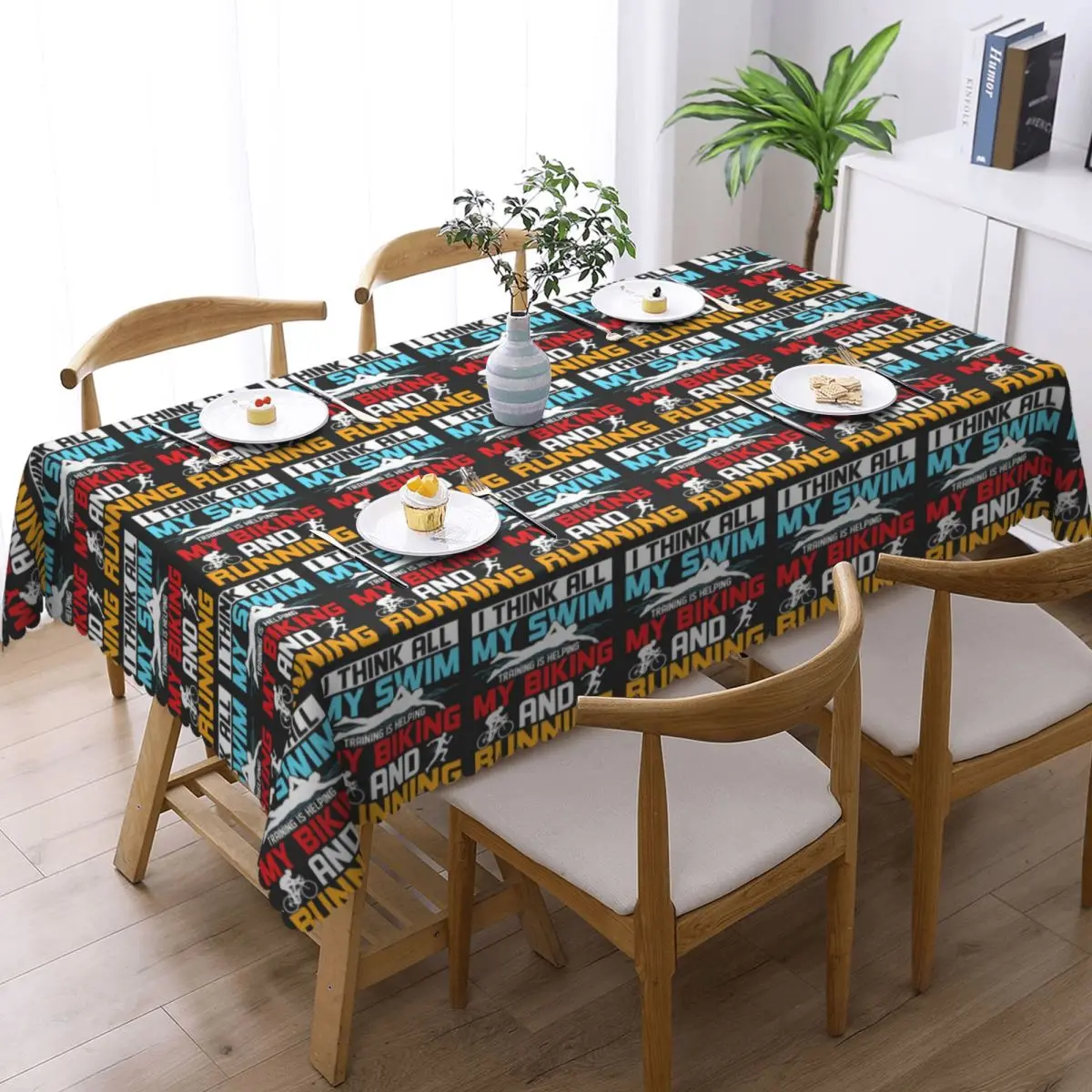 Triathlon Swimming Cycling Running Tablecloth Restaurant Kitchen Rectangular Tablecloth Festival Outdoor Dining Table Cover