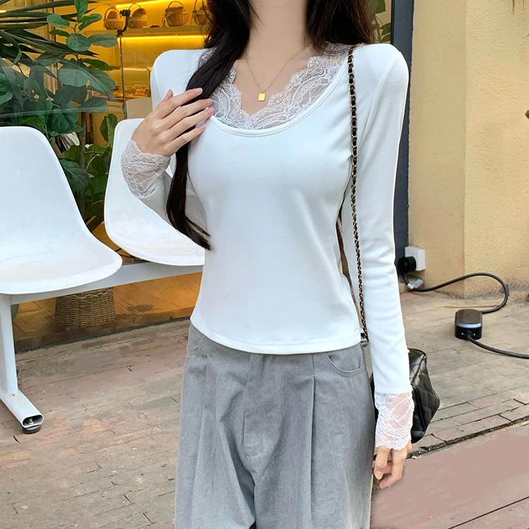 2026 Herbst Winter Damen T-Shirt Spitze Schlankes Basis-T-Shirt Elegantes Vielseitiges Strick-Layering-Oberteil mit Langen Ärmeln für Damen Neu eingetroffenes T-Shirt – Detail 19