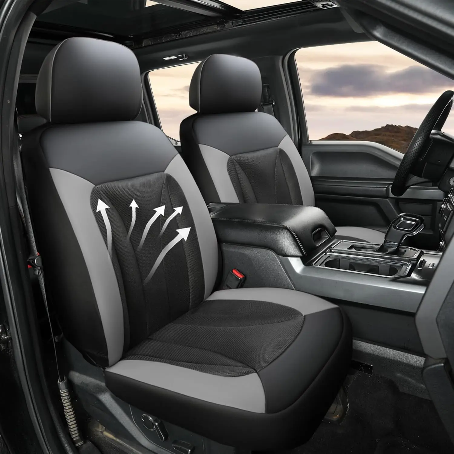 

For Front 3D Air Mesh Car Seat Cover Custom Fit Ford F150 F250 F350 F450 SuperCrew/Crew Cab Pickup Trucks，Seat Cover