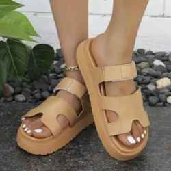 Chinelos de praia de plataforma aberta para mulheres, chinelos Roma, sandálias slingback da moda, sapatos de caminhada novos, verão