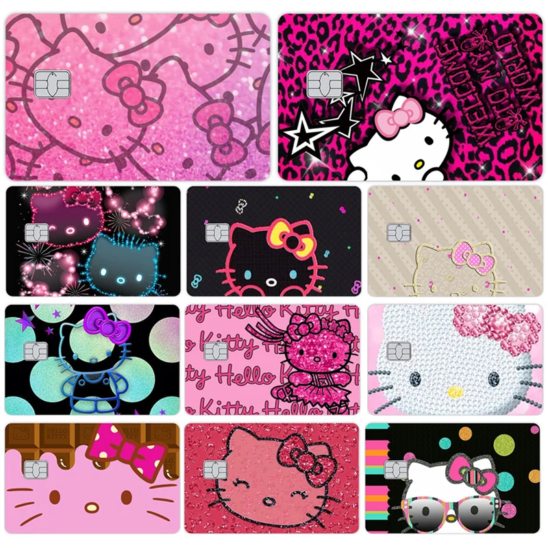 Kawaii HelloKitty Cartoon Credit Card Skin Visa Stickers Bus Metro Debit Bank Charge Card Pvc Waterproof Sticker Decoration Toys