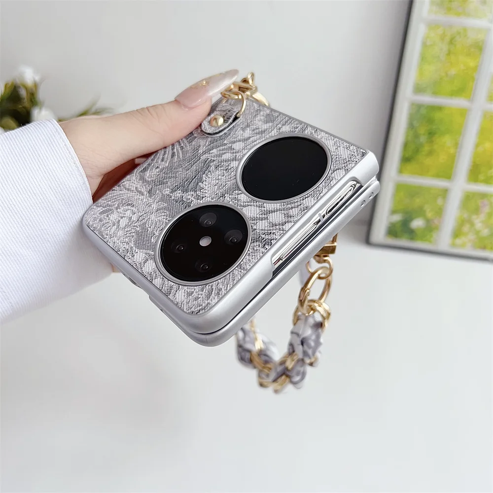 Chinese Style Scarves Bracelet Phone Case For HuaWei P50 Pocket 2 Protective PC Hard Shell Protection Cover