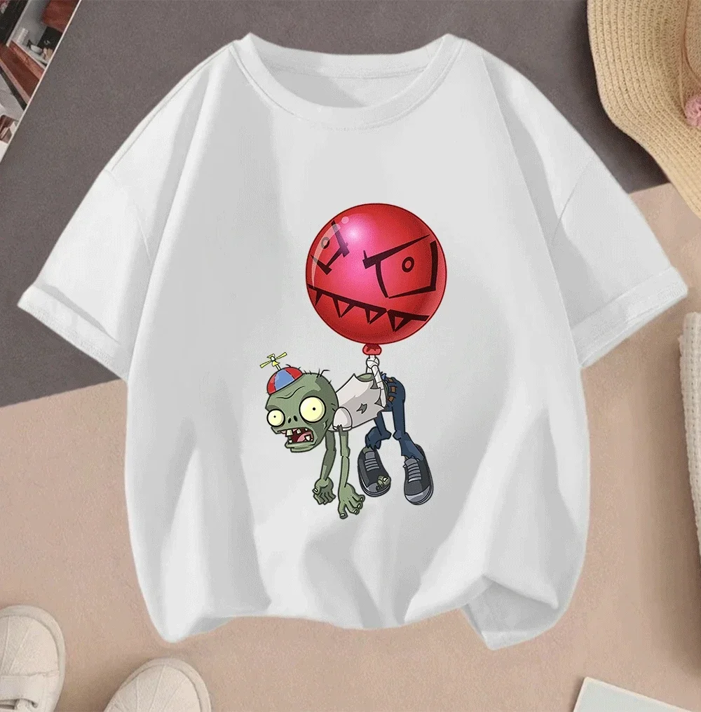 Hot Sale Plants Vs Zombies 2D Cartoon Print Casual Summer Short Sleeve T Shirt 2026 For Children Teenagers Boys Girls
