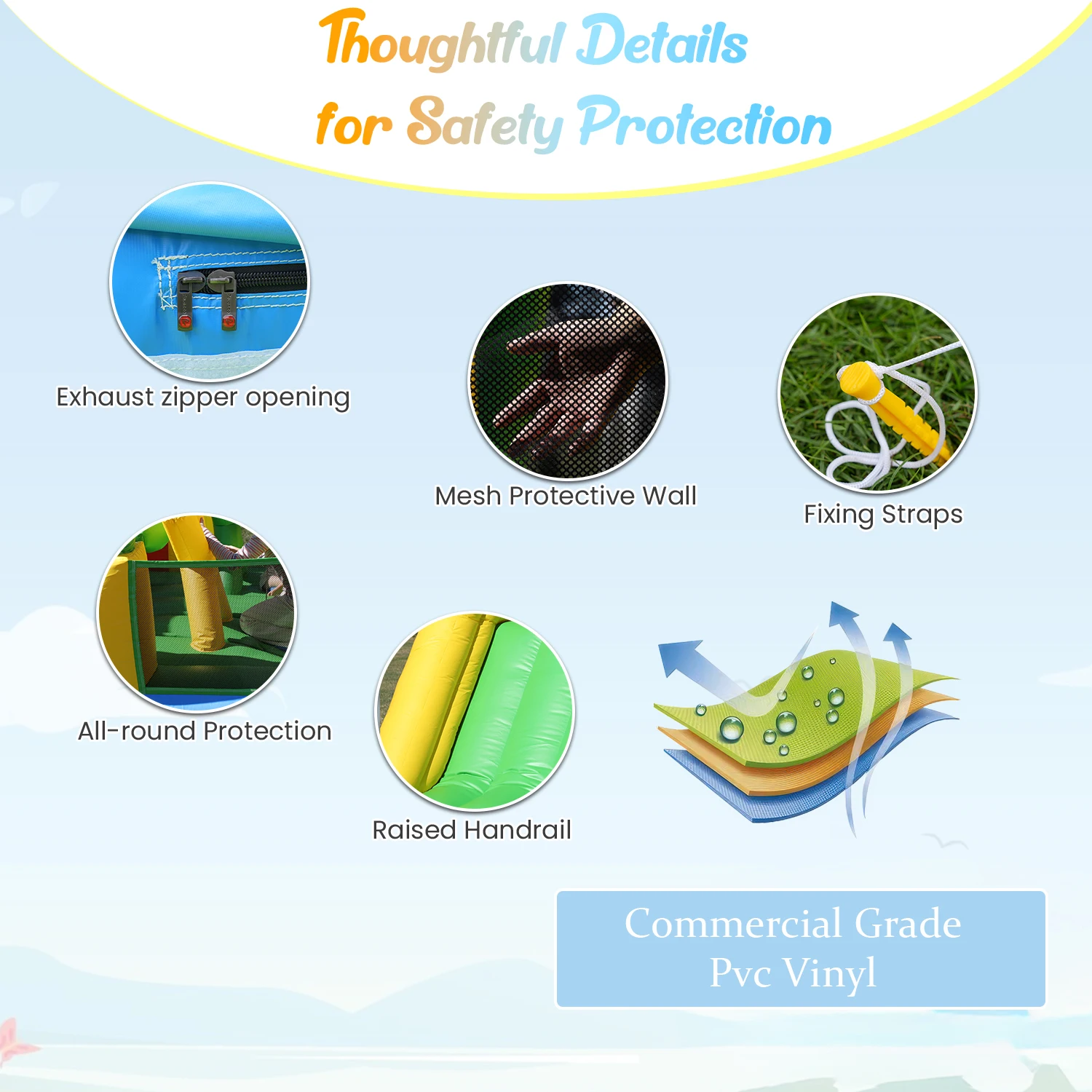 Inflatable Bounce House with 1100W Blower – Colorful Outdoor Play Castle Featuring Dual Crawl Tunnels, Large Slide, Climbing Obs