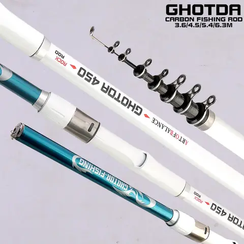 GHOTDA-텔레스코픽 바위 낚시대 3.6M/4.5M/5.4M/6.3M, 여행 보트 휴대용 초경량 잉어 낚싯대, 바다 낚시