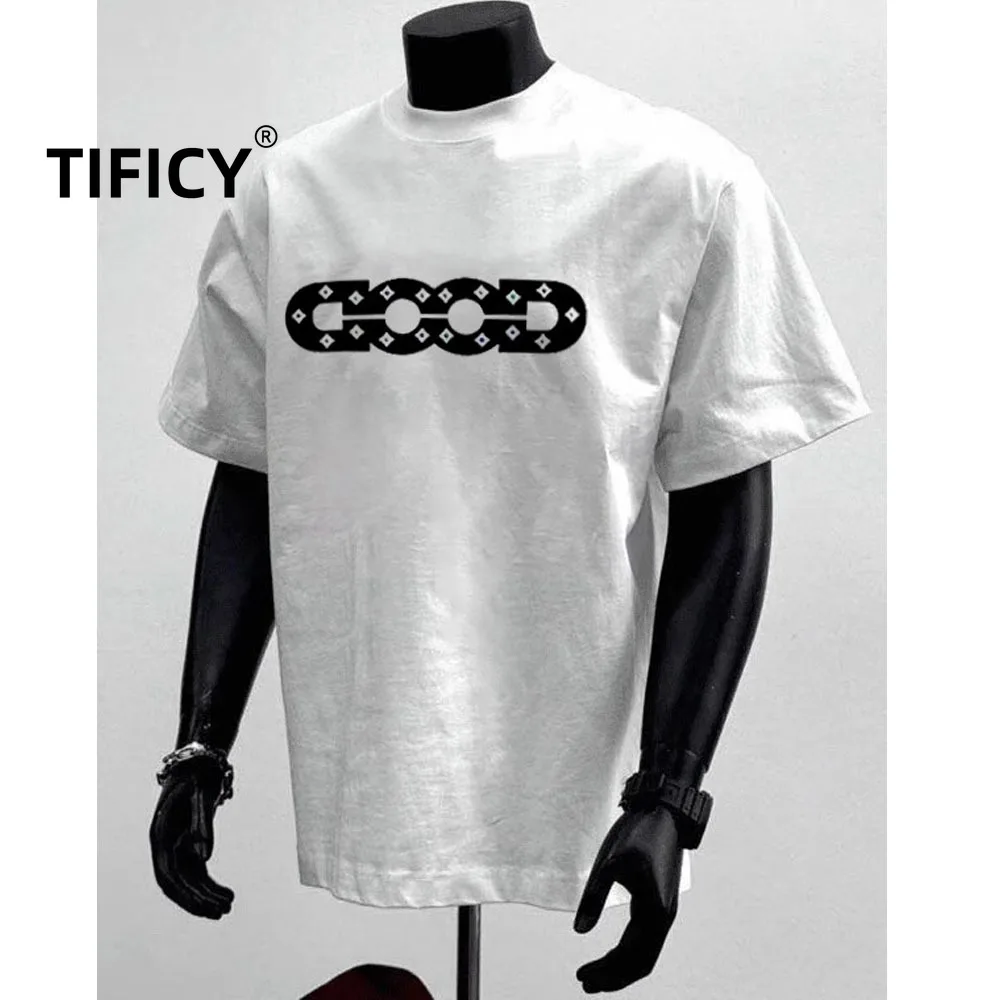 

Heavy Duty Pure Cotton Minimalist tees T-shirt with Personalized Printed Men's Summer Versatile Short Sleeved T-shirt Round Neck