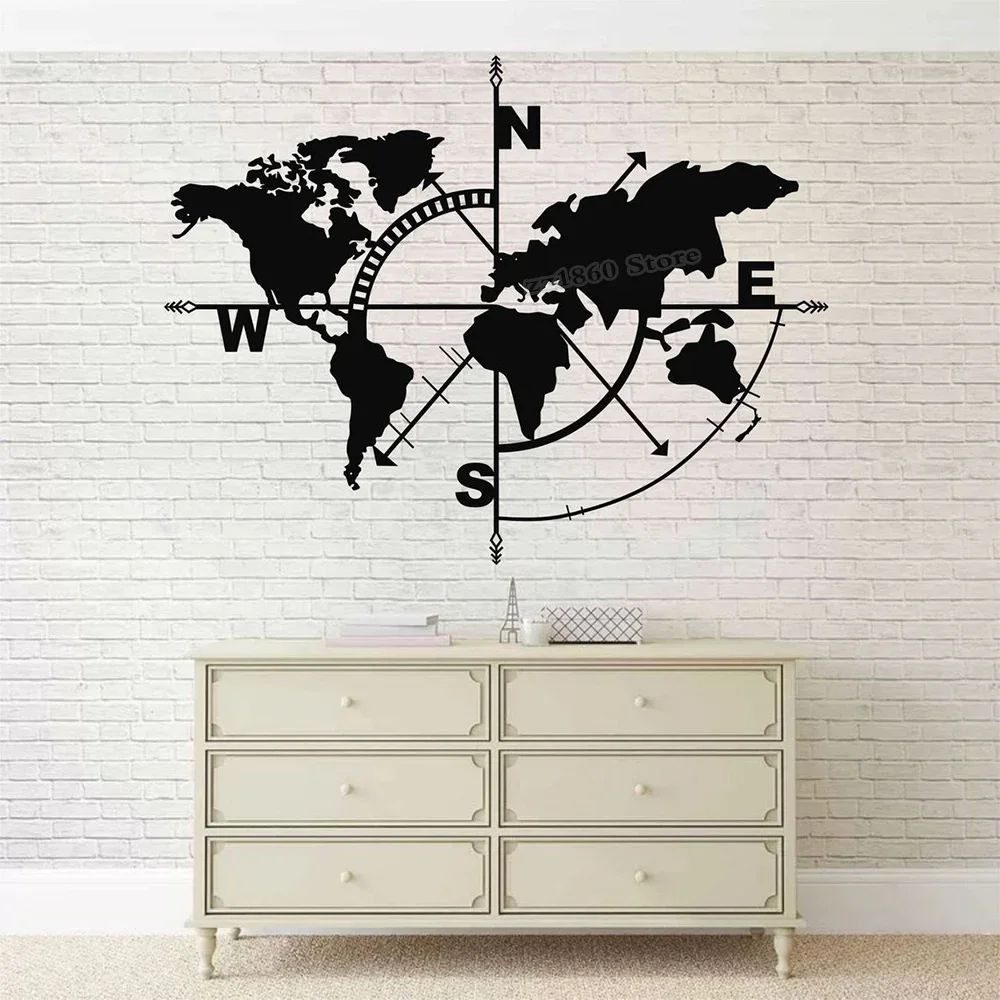 World Map Wall Decal World Map Compass Continent Wall Sticker Home Office Decoration Vinyl Interior Decoration Hanging B858