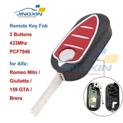 JINGXIN 3 Buttons Flip Folding Remote Car Key Fob 433MHz with PCF7946 Chip for Alfa Romeo Mito Giulietta 159 GTA Brera Car key