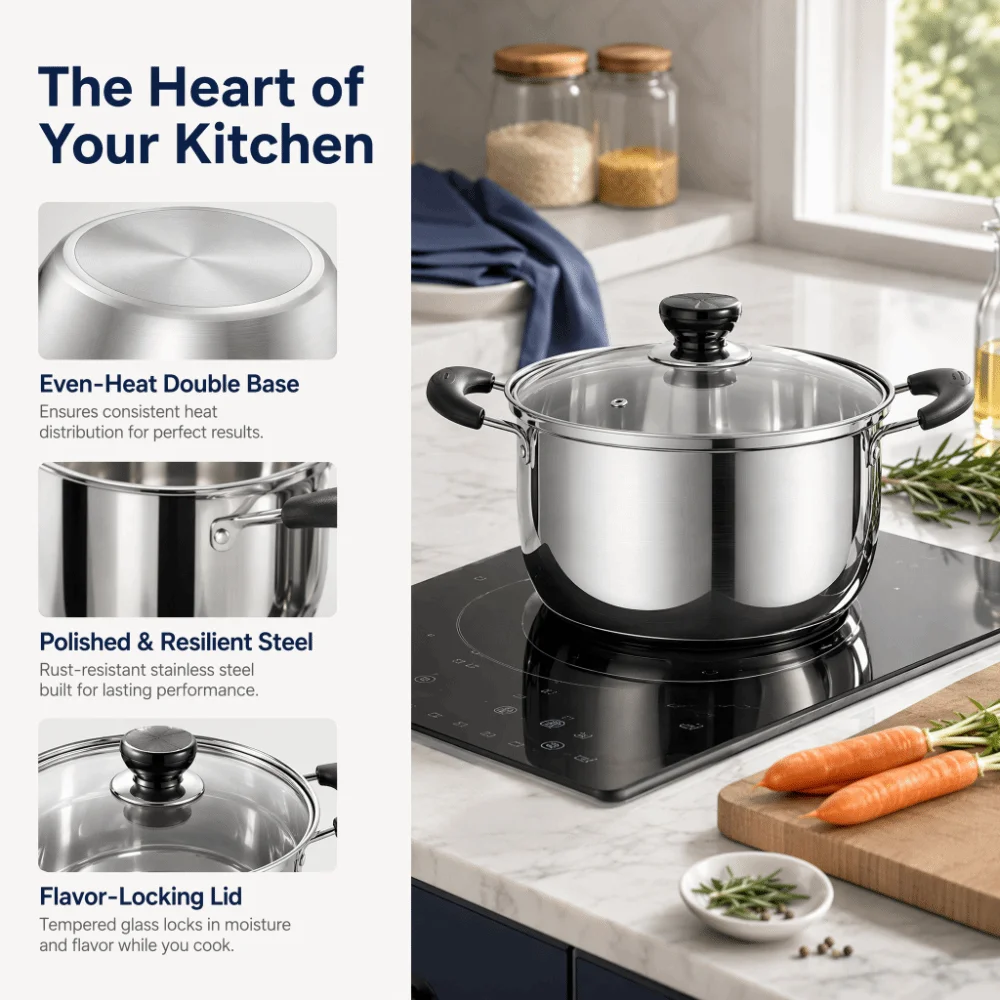 Stainless Steel Stock Pot Deep Pot with Lid Non Stick Baby Soup Pot 18/20/22/24cm Double Handle ‌Baby Food Cookware