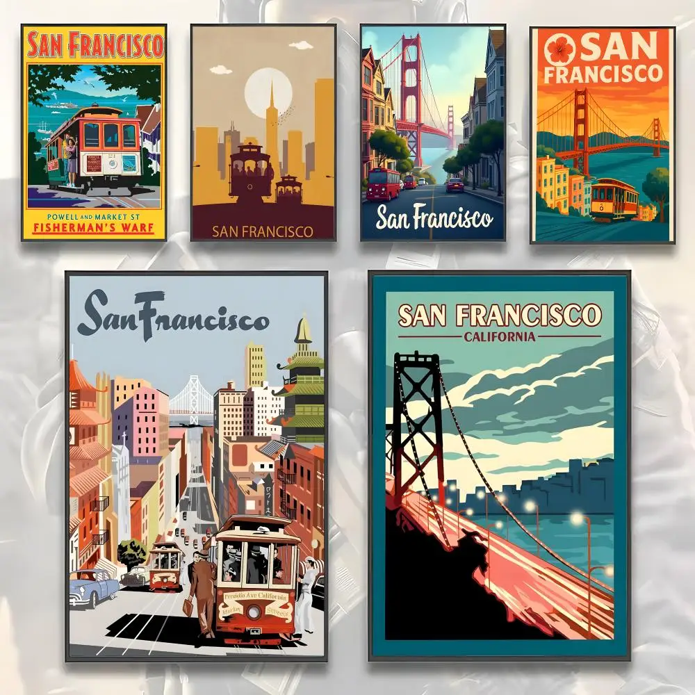 San Francisco City Classic Style Poster Poster Home Living Bed Room Bar Hallway Sticky Wall Art Printing Aesthetic Decor