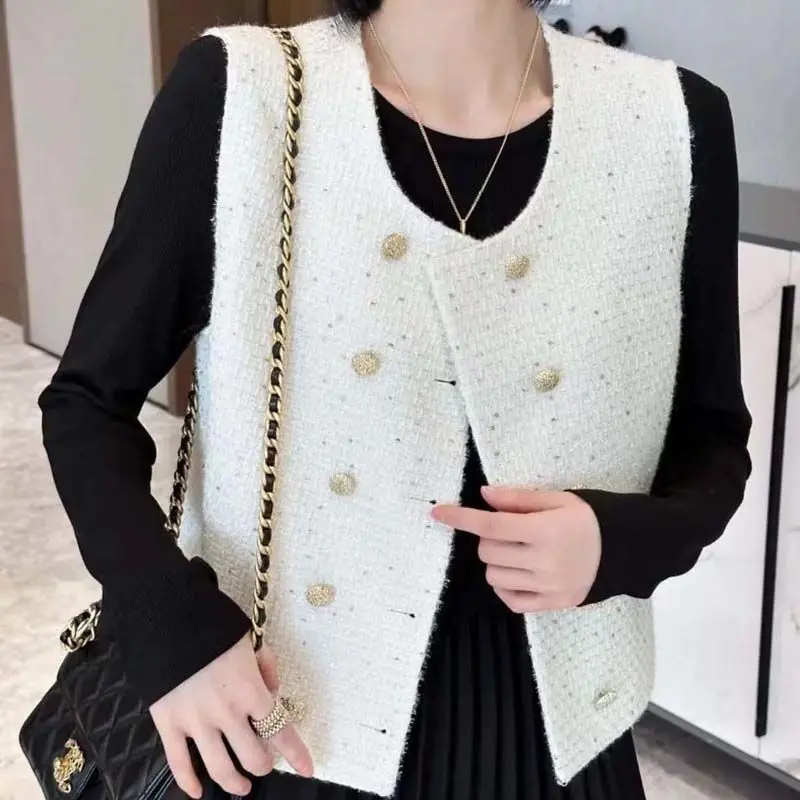 Xiaoxiangfeng Round Neck Fashion Vest for Women Outer Wear New Sleeveless Vest Style Loose and Slim Short Top Jacket