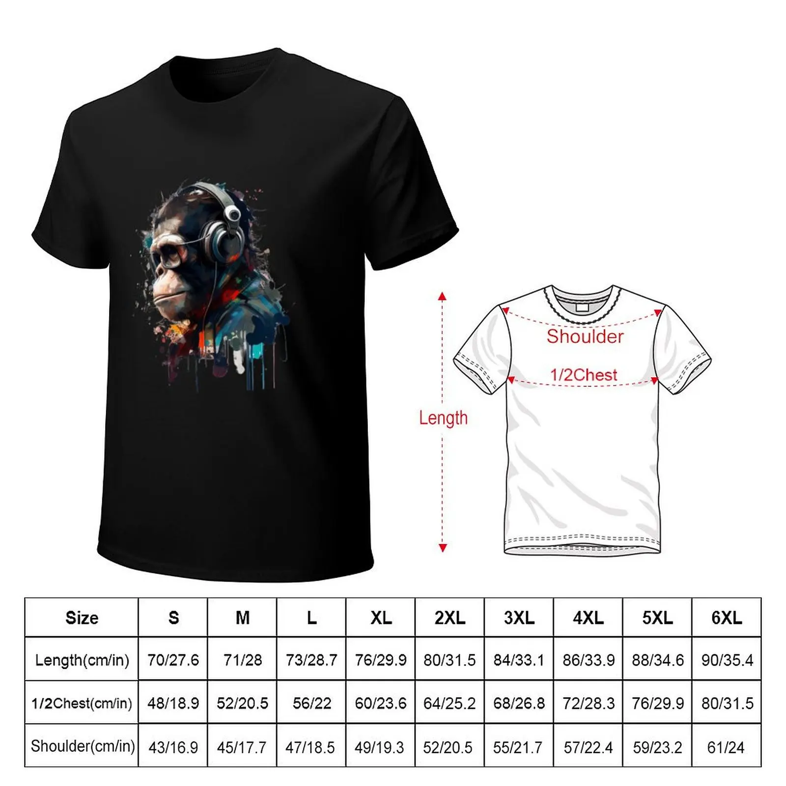 Banksy DJ Monkey Thinker with Headphones T-Shirt t shirts cotton 100% T-Shirt