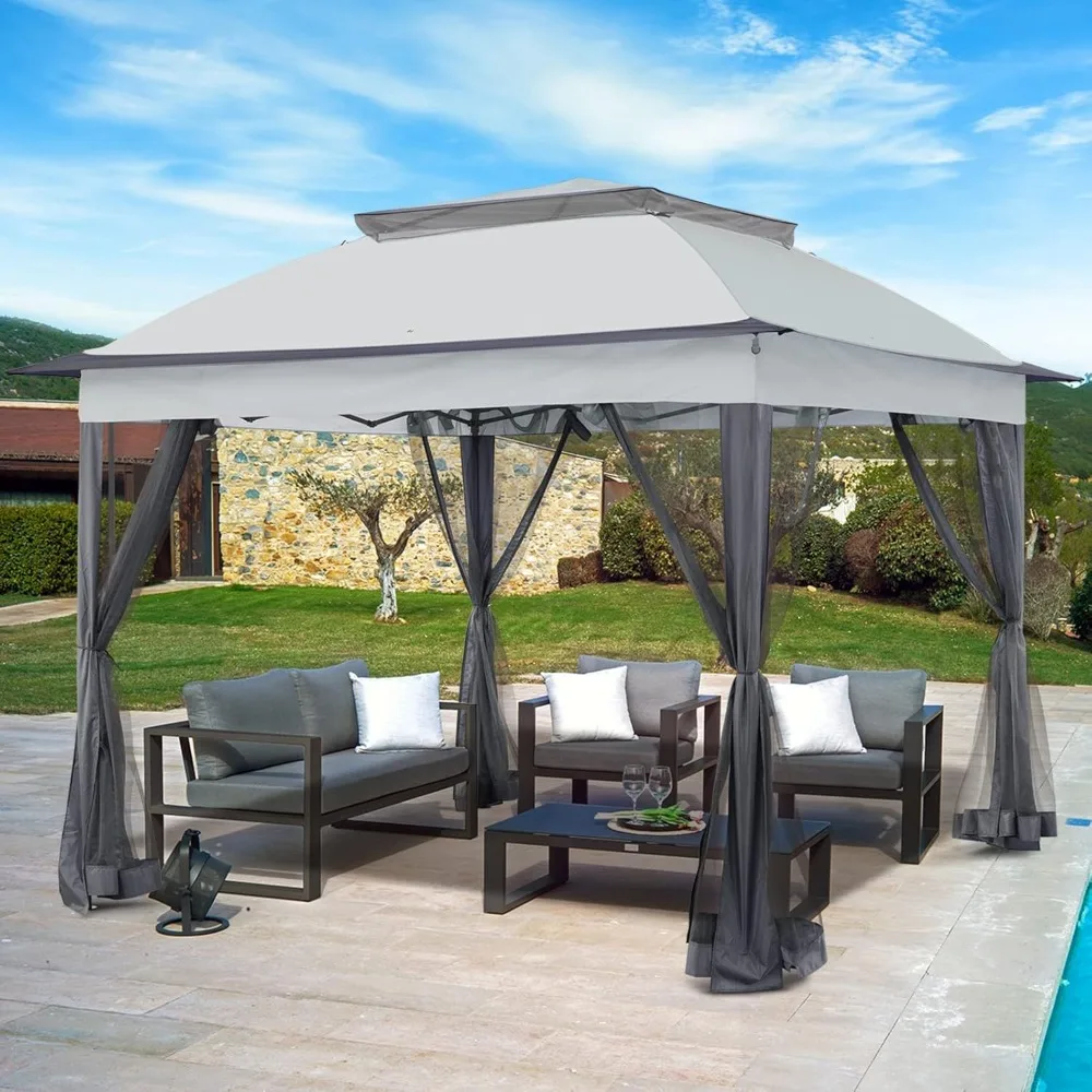 

11x11 Outdoor Pop up Gazebo Tent with Mesh Walls for Patio, Lawn, Backyard and Deck, Gray