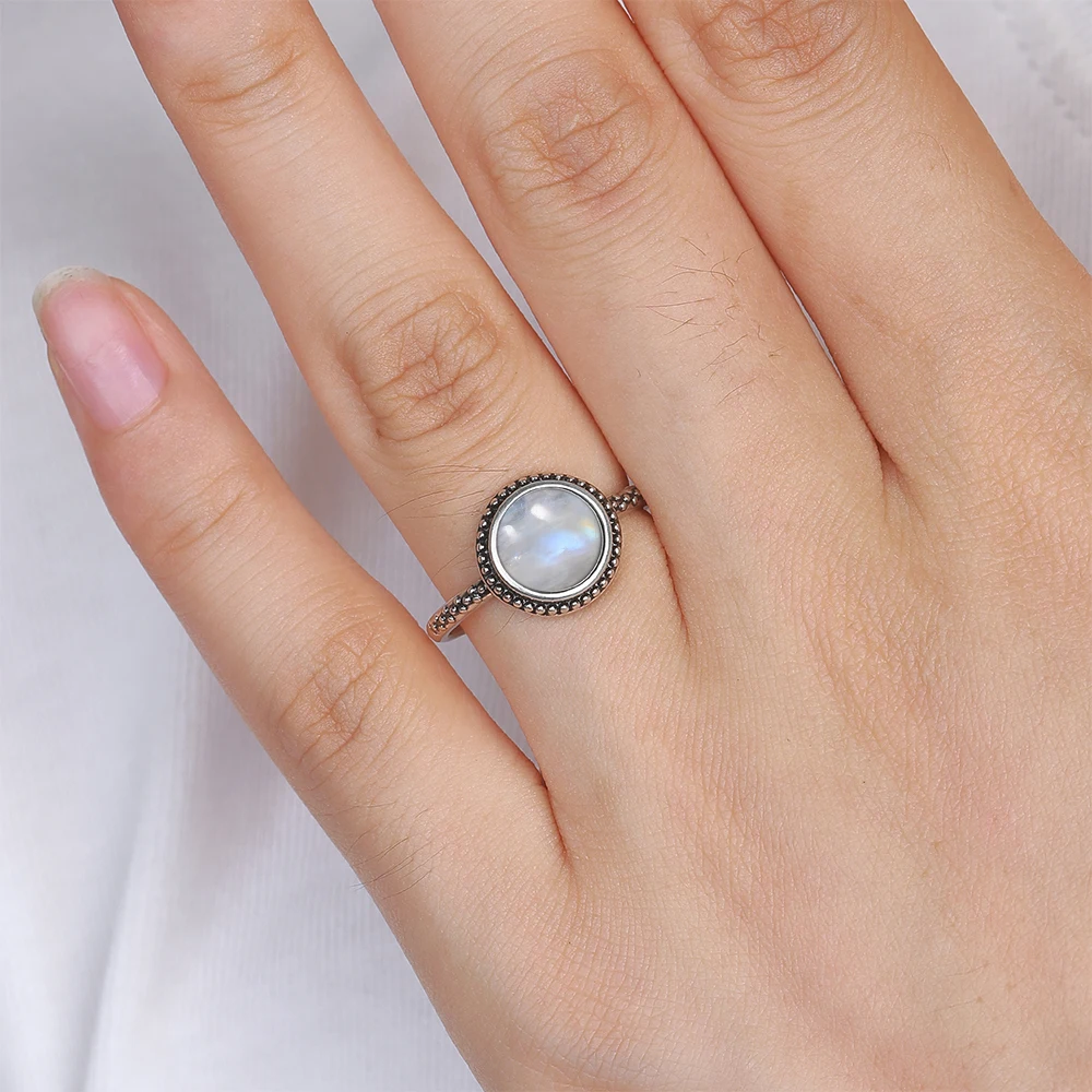 925 Sterling Silver Round Moonstone Ladies Ring Gift Z Premium Vintage Jewelry Gift