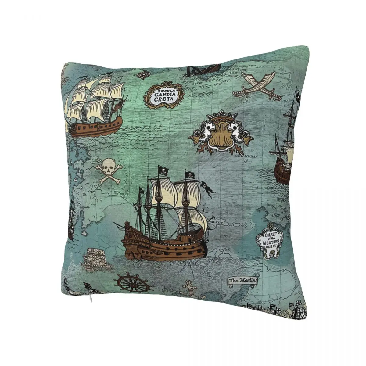 Pirate Map Nautical Sea Print Ocean Blue And Sea Glass Green Throw Pillow Case Backpack Coussin Covers For Home Decor