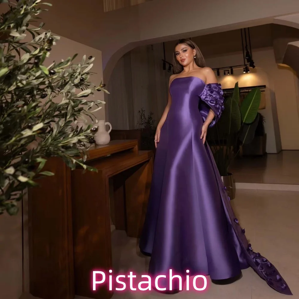 

Customized Exquisite Sleeveless Women Prom Dress Strapless Charming Mermaid Flower Applique Party Dress Beading Evening Gown