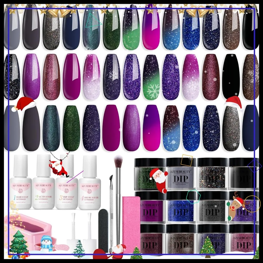 20色のカラーチェンジグリッターディップパウダーネイルキット、ベース/トップコート＆アクティベーター付き、DIYマニキュア用