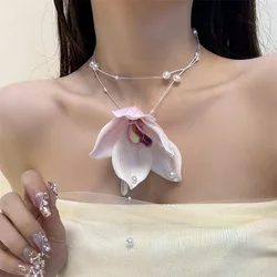 A sense of atmosphere! Magnolia flower choker Fashion fashion necklace Women's banquet travel 2024 new pearl collarbone chain
