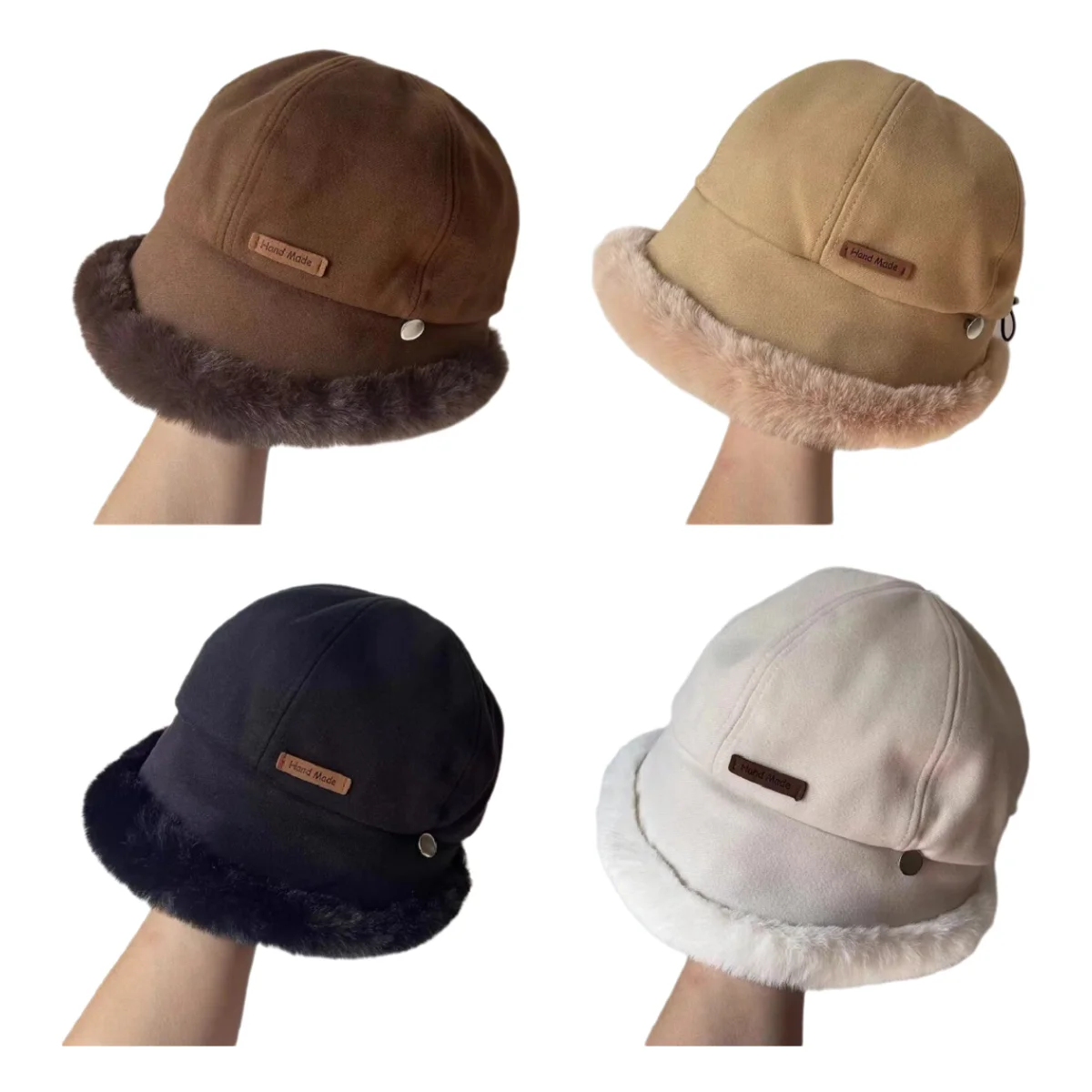 

Outdoor Cycling Windproof and Warm Basin Hat Solid Color Warm Comfortable Plush Bucket Hat Woman Simple and Elegent Panama Hat