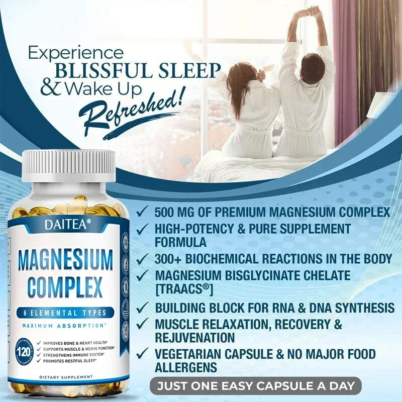 Magnesium Complex 500 Mg - Essential Mineral Blend for Cardiovascular and Whole Body Health, Gluten Free, Non-GMO, Vegetarian