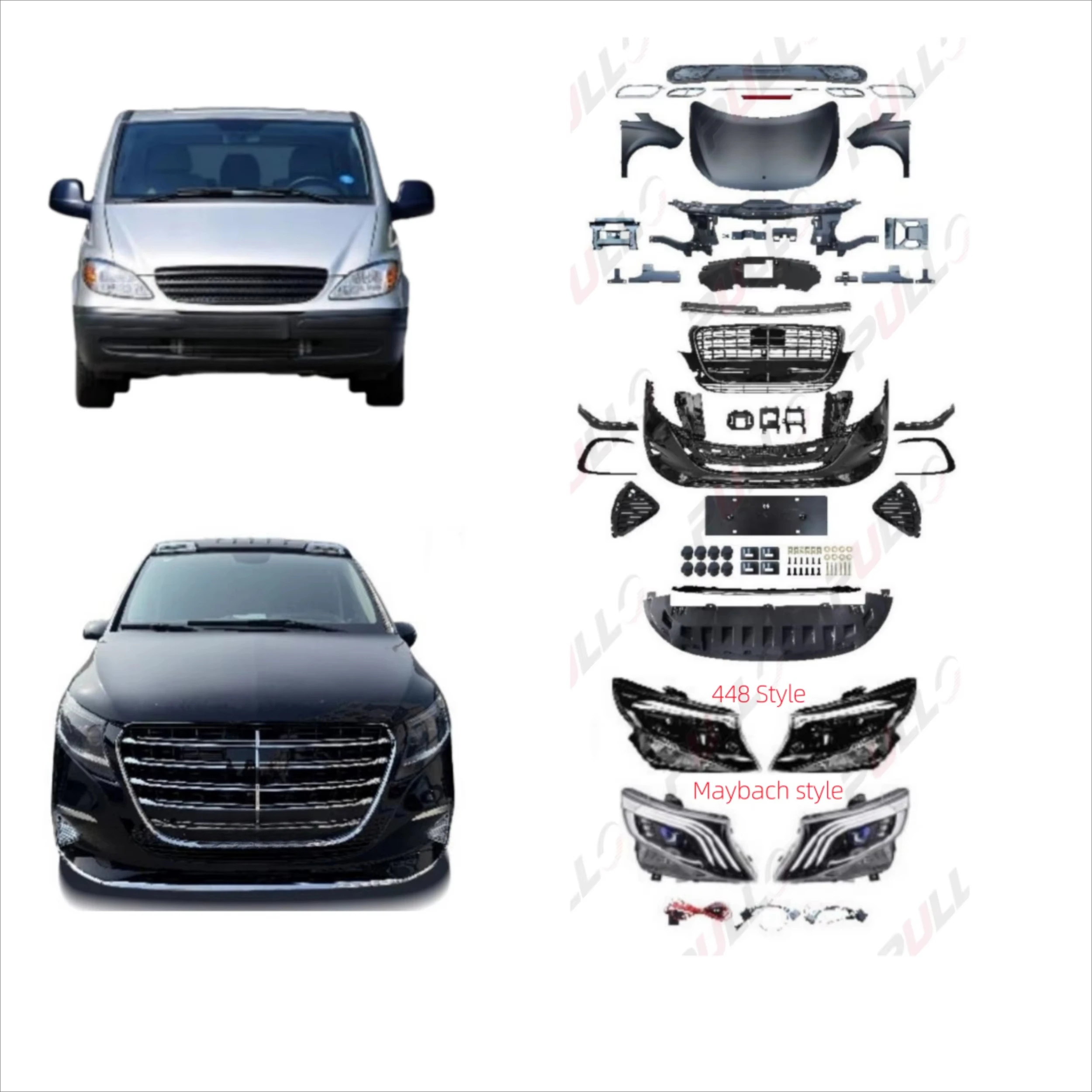 Car Body Kit for Benz Viano Upgrade to W448 Style, Two Kinds of Grille Optional, W448/Maybach Style Headlights