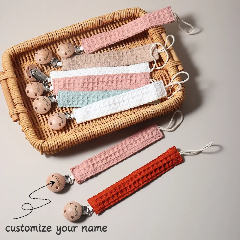 

Personalize Pacifier chain Baby Waffle Pattern Dropper-Proof Pacifier Leash, Safety Soother Clip Holder with Waffle Weave Fabric