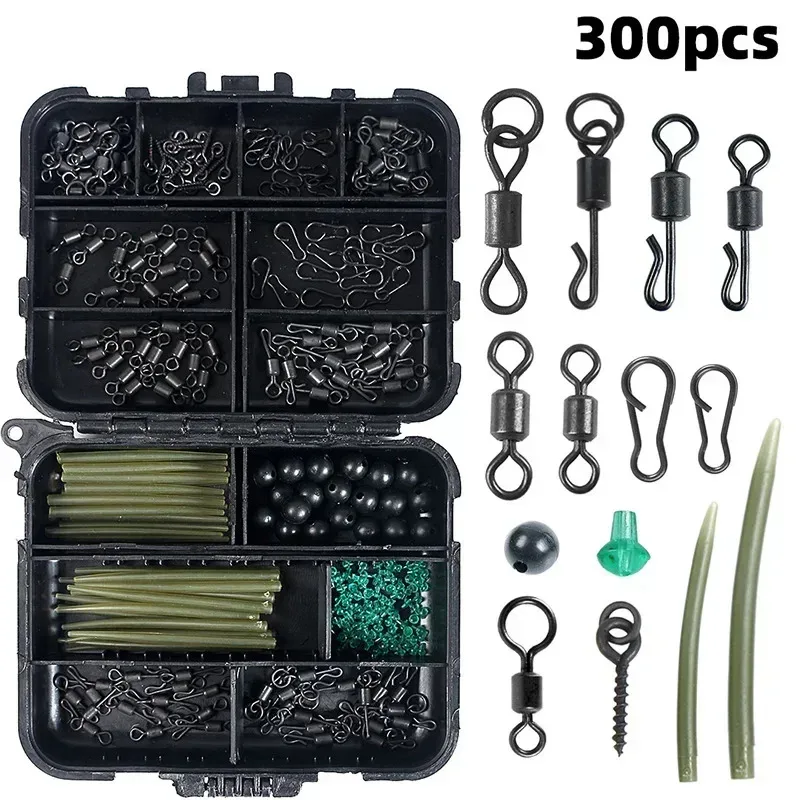 

300Pcs Box Carp Fishing Tackle Kit Fishing Tools Accessories Set Swivel Sinker Carp Hook Split Rings Quick Change spinne