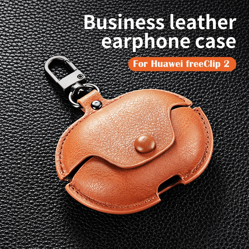 Retro Leather Earphone Case For Huawei FreeClip2 Cover Headphone Cases For Huawei FreeClip Coque Funda Sleeve Capa With Keychain