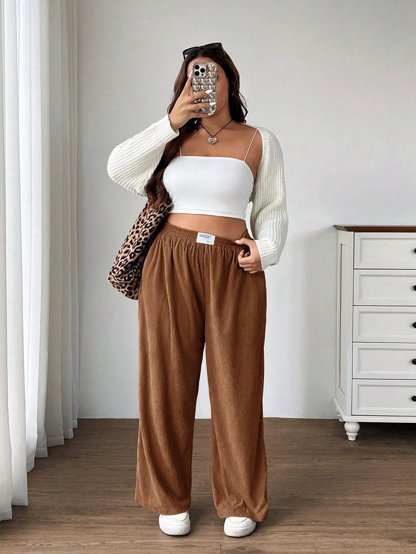 

Women's plus Size Corduroy Wide Leg Pants Comfortable Fit Long Trousers