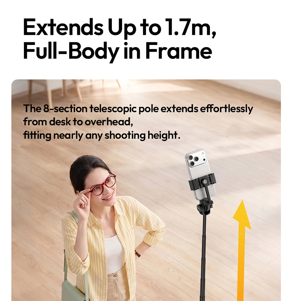 Ulanzi SK32 Auto-Open Selfie Stick Stativ (Handy-Klemm-Version) mit kabelloser Fernbedienung für Kamera, Handy, Selfie, Vlog, Fotografie – Detail 14