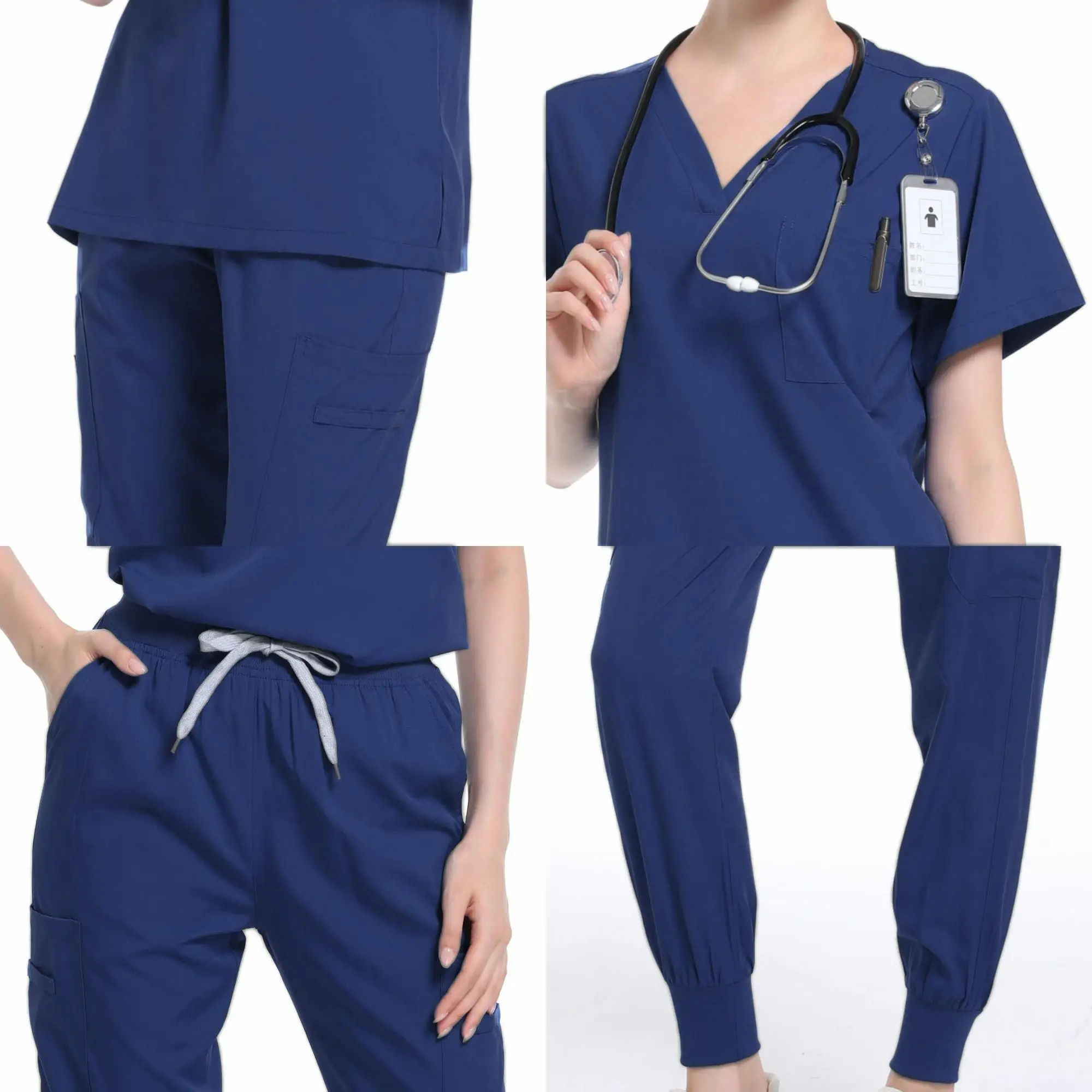 Stretch Scrub Top e Calças Conjunto, Uniformes Médicos, Uniforme de enfermeira, Médico Cirurgia Macacão, Salão de beleza Workwear, Novo