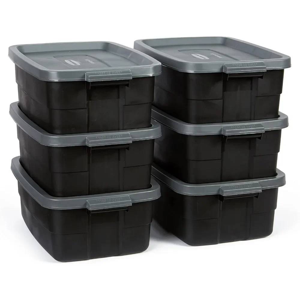 

10 Gallon Storage Totes, Pack of 6, Durable Stackable Storage Containers with Lids, Nestable Plastic Storage Bins