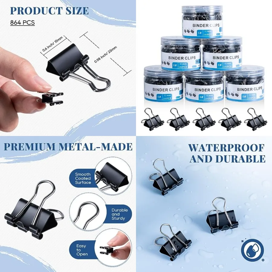

Small Binder Clips Bulk 864 PCS - Mini Binder Clips 15mm Paper Clip Paper Clamps, Micro Black Metal Bdg Paperwork Clamp, School